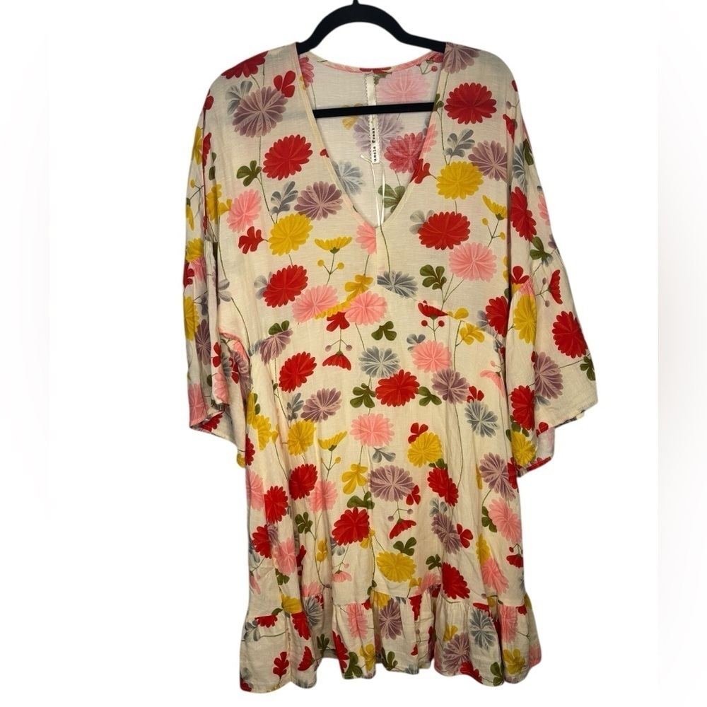 NEW Uncle Frank Floral Dolman Sleeve Mini Dress Linen Blend Medium